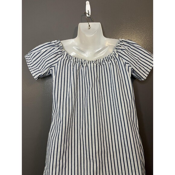 AG Adriano Goldschmied Dress Womens Medium Blue White Striped Off Shoulder Shift - Picture 5 of 9